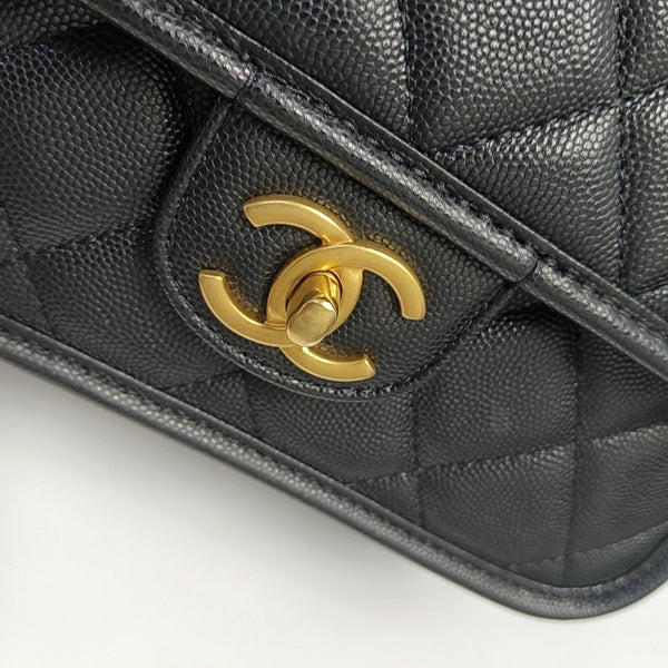 Quilted Grained Calfskin Backpack Black