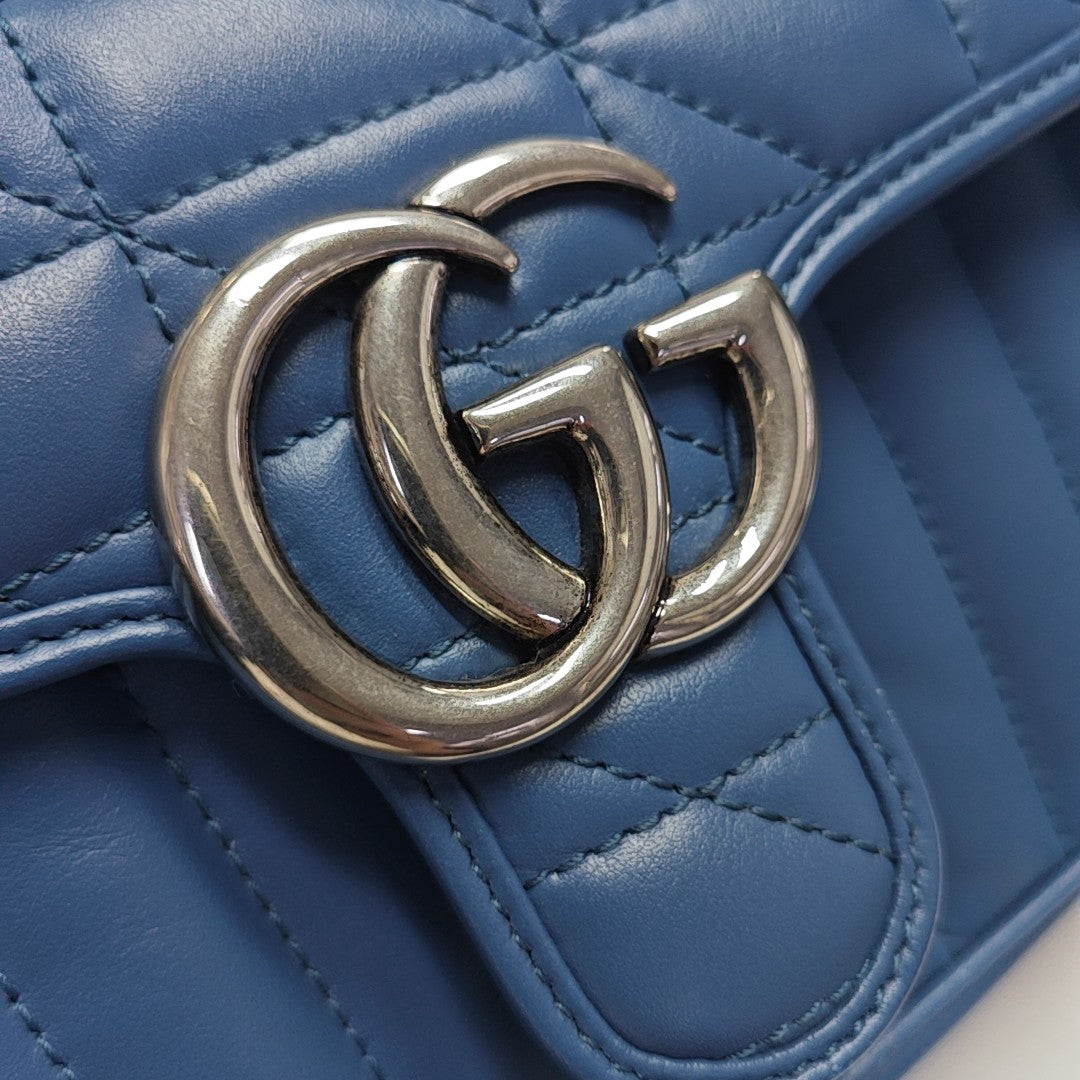 GG Marmont Small Quilted Calfskin Blue