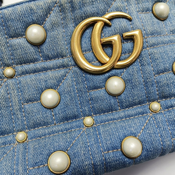 GG Marmont Small Quilted Canvas Blue