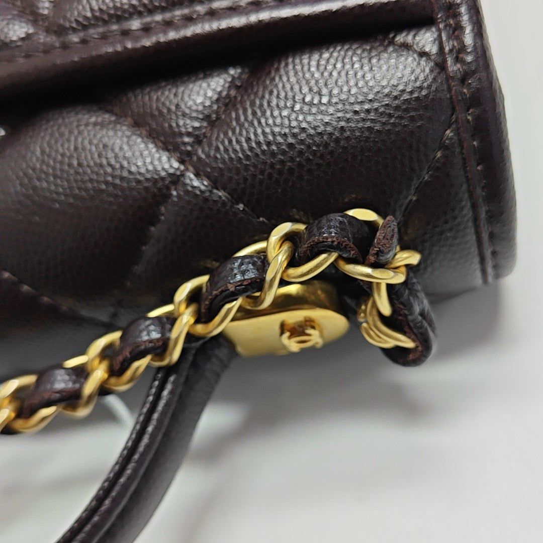 Quilted Grained Calfskin Shoulder Bag Brown