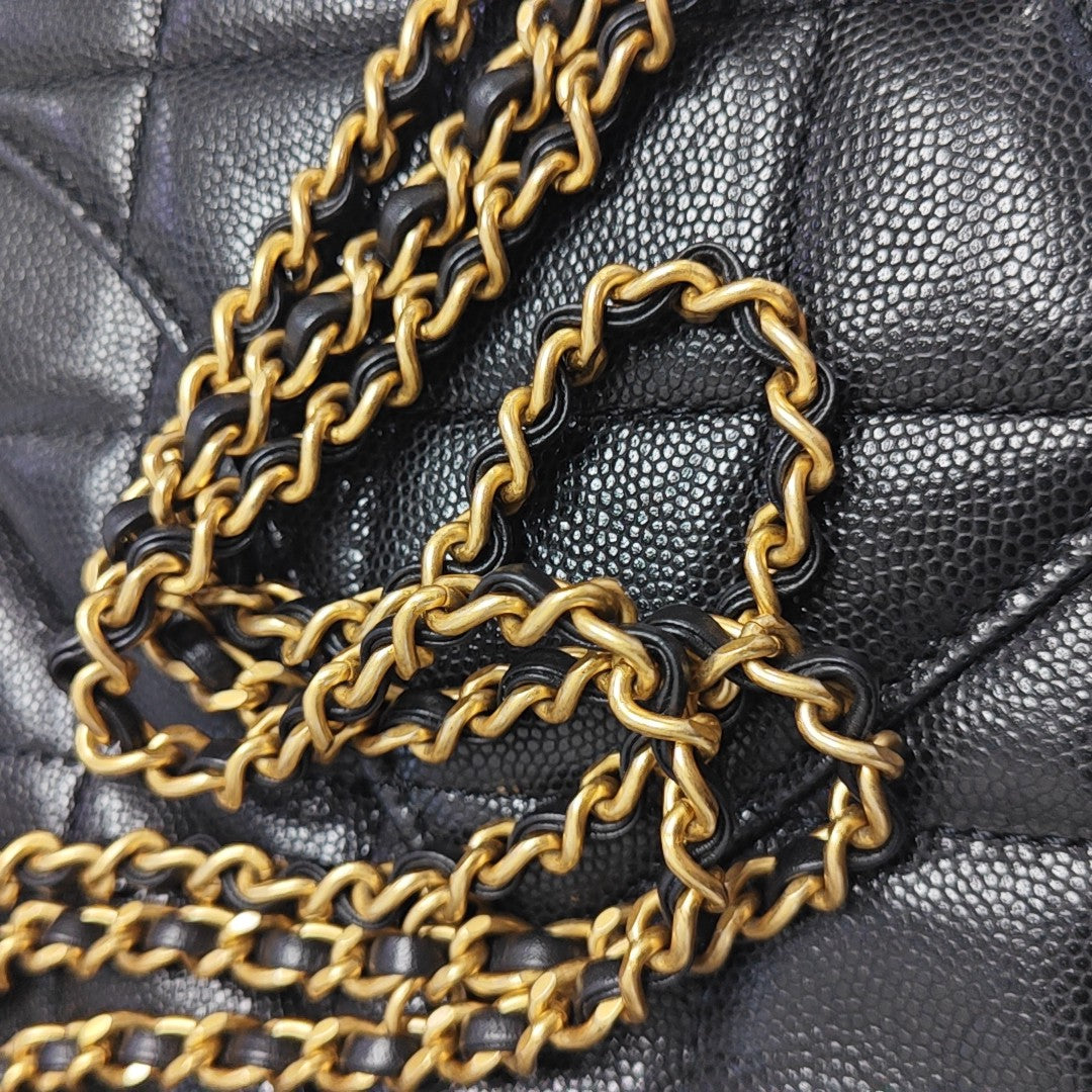 Quilted Grained Calfskin Backpack Black