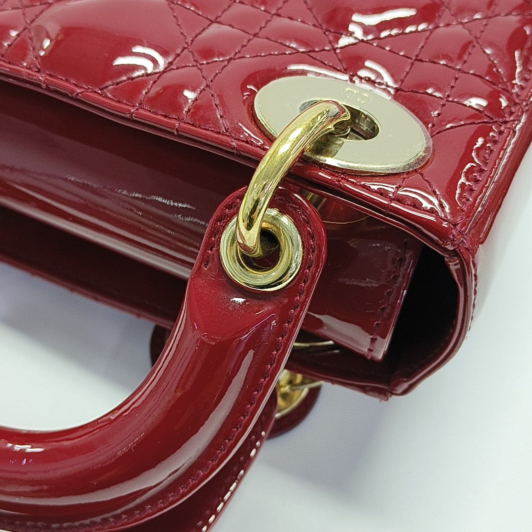 Lady Dior Mini Cannage Patent Calfskin Red