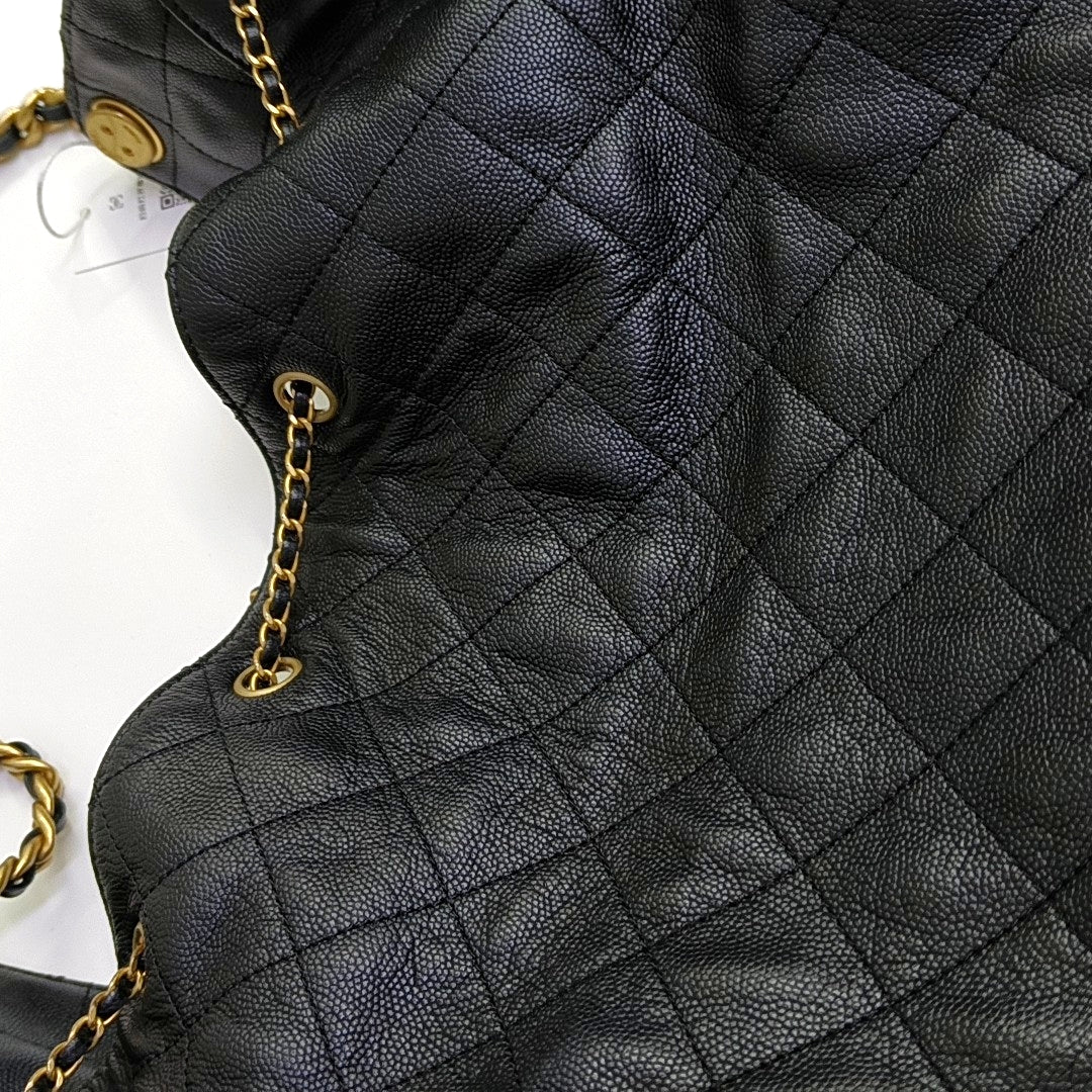 CHANEL 25 Large Quilted Grained Calfskin Black