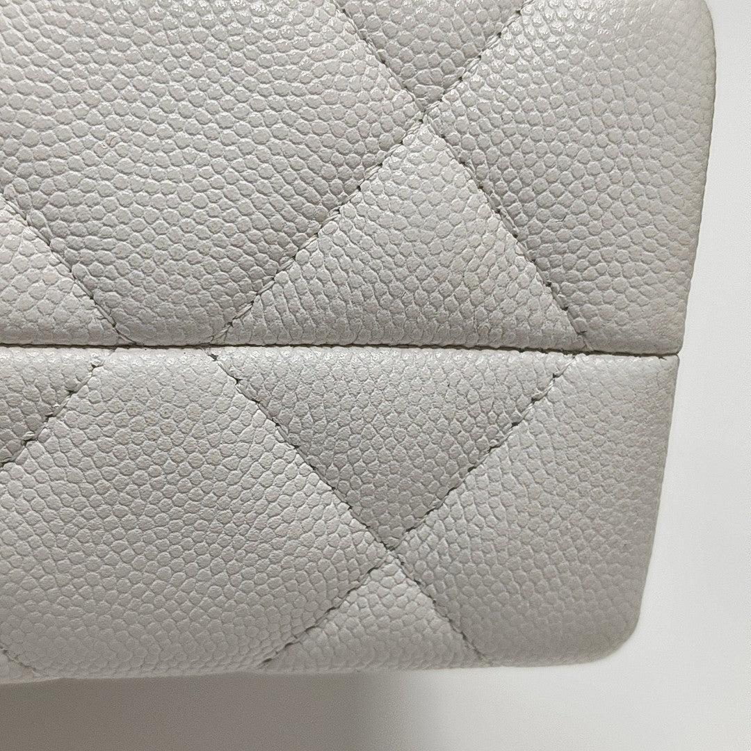 Quilted Grained Calfskin Shoulder Bag White