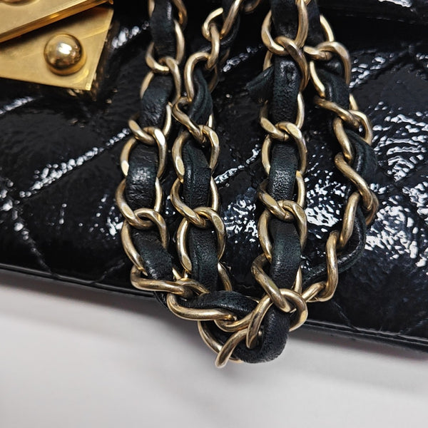 Quilted Patent Leather Shoulder Bag Black