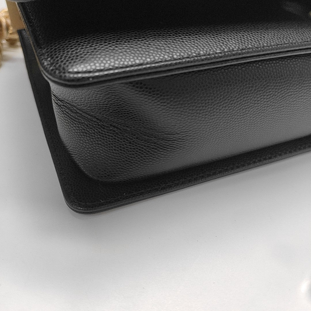 BOY CHANEL Medium Quilted Grained Calfskin Black