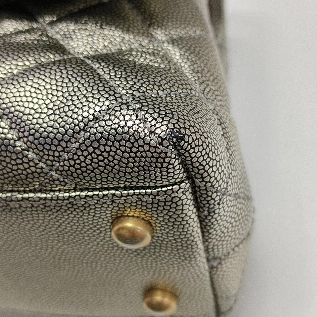 COCO HANDLE Small Quilted Grained Calfskin Silver