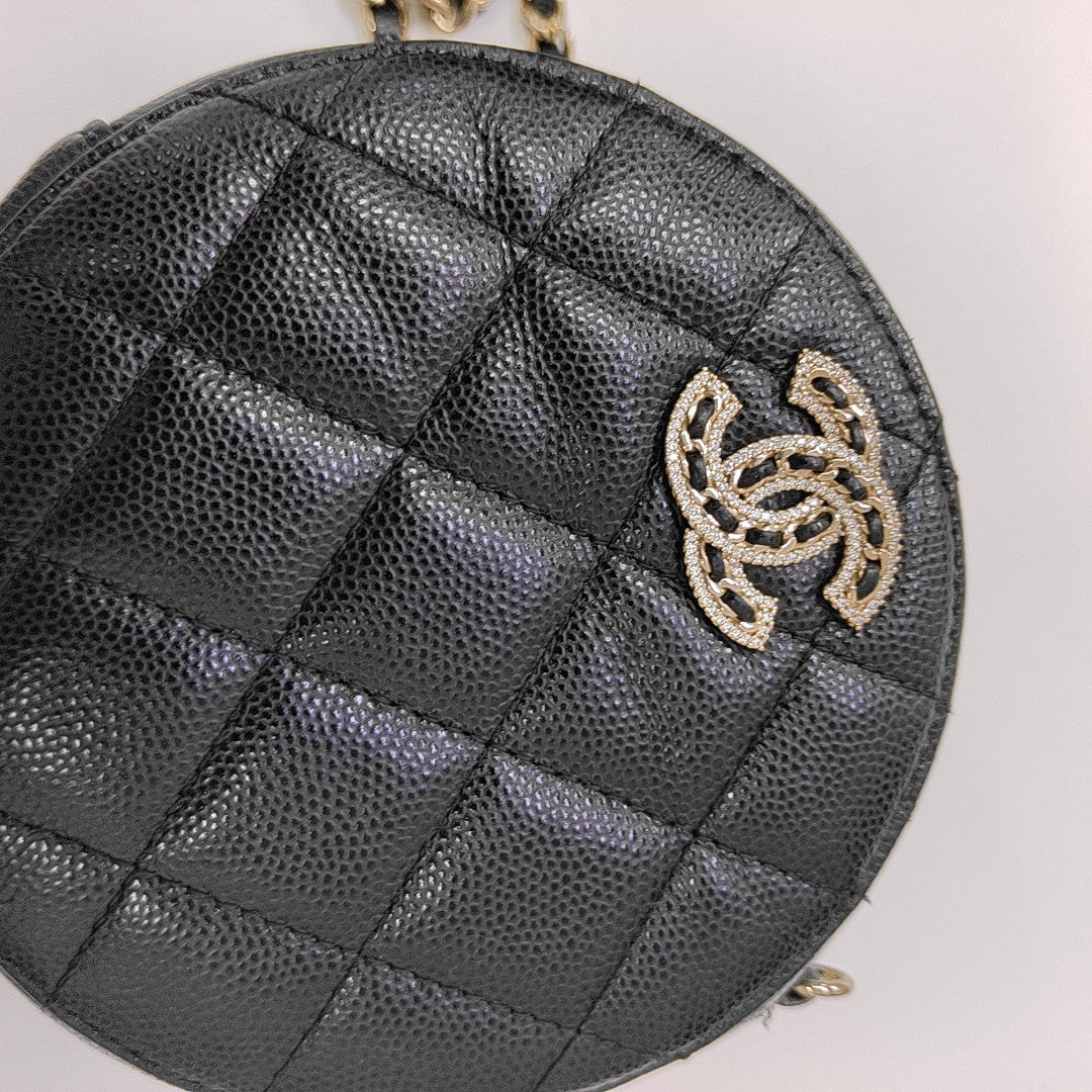 Quilted Grained Calfskin Shoulder Bag Black