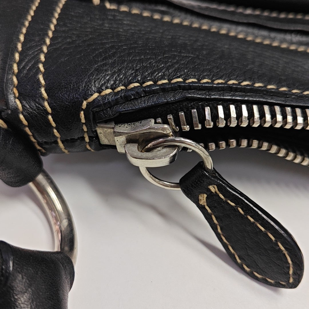 Leather Top Handle Bag Black