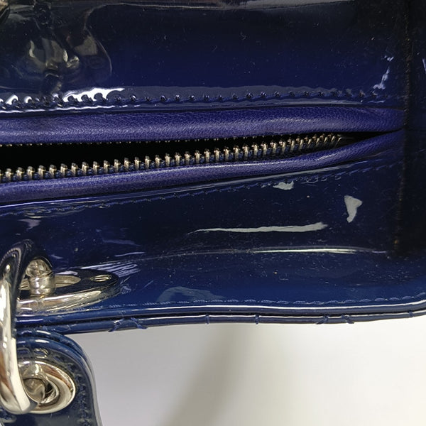 Lady Dior Large Cannage Patent Leather Blue