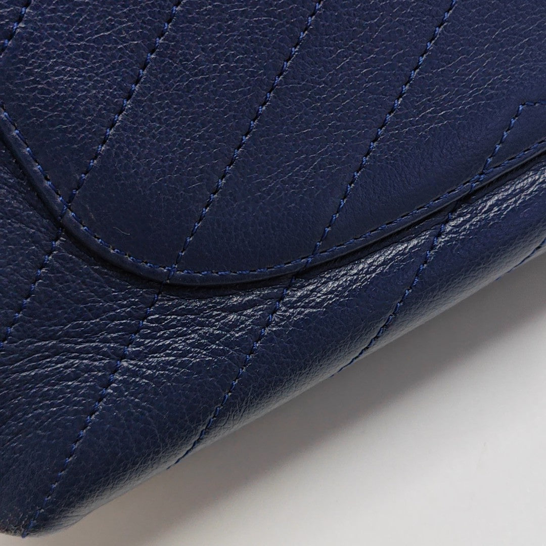 Chevron Calfskin Shoulder Bag Blue