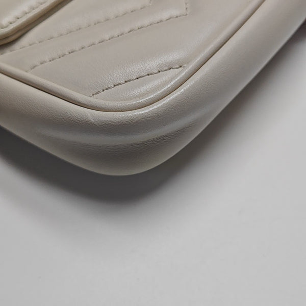 GG Marmont Small Quilted Calfskin White