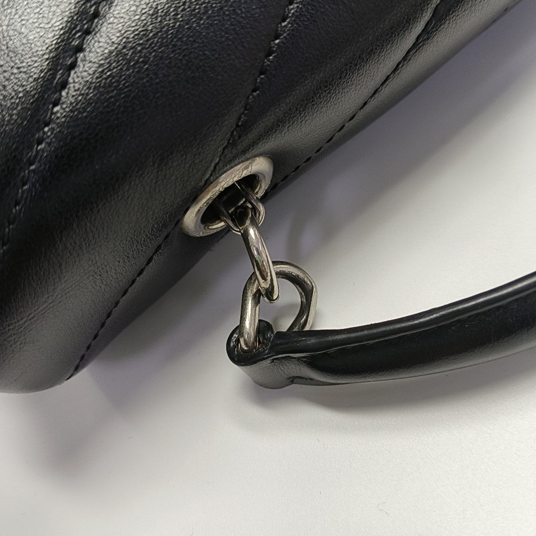 LOULOU TOP HANDLE Chevron Calfskin Black