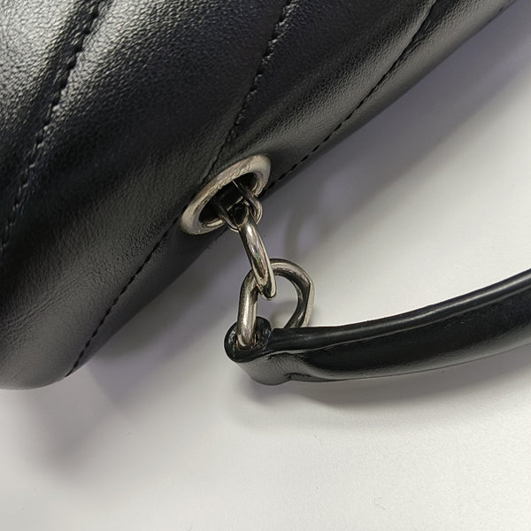 LOULOU TOP HANDLE Chevron Calfskin Black