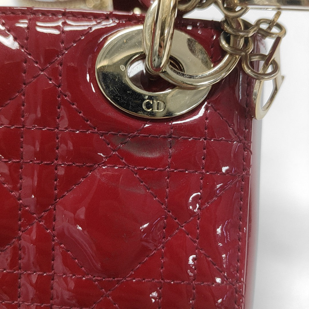 Lady Dior Mini Cannage Patent Leather Red