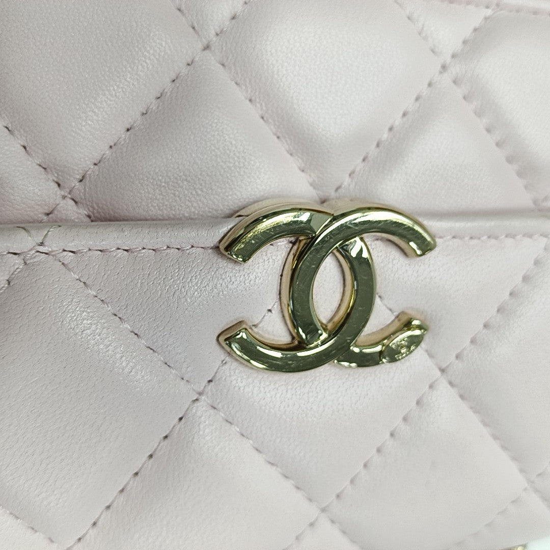 TWO TONE CHAIN HANDLE Quilted Lambskin Pink