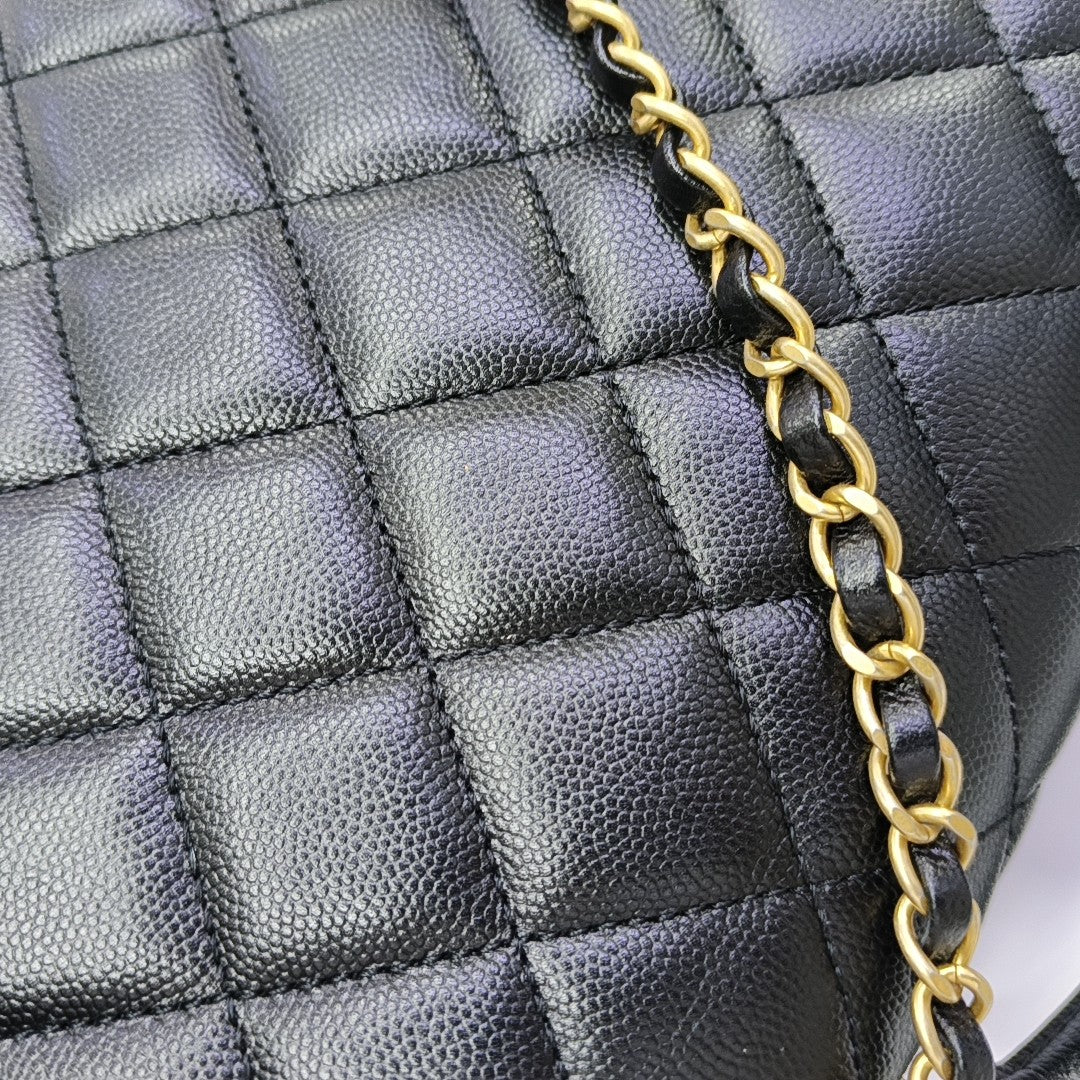 Quilted Grained Calfskin Shoulder Bag Black