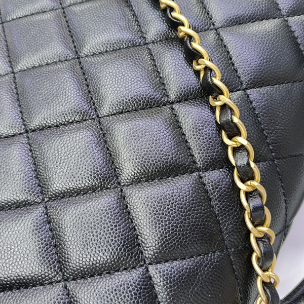 Quilted Grained Calfskin Shoulder Bag Black