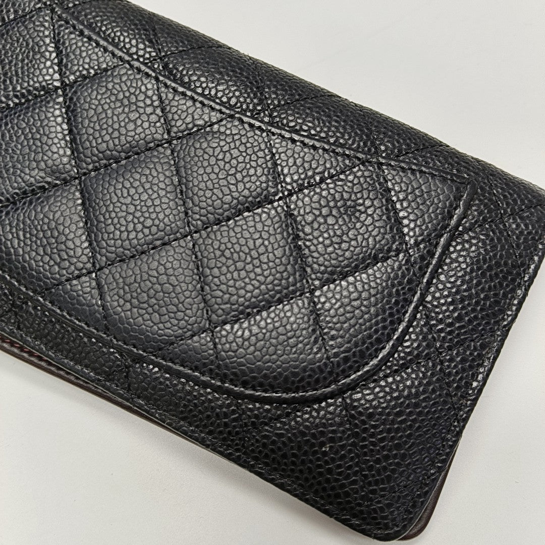 Quilted Grained Calfskin Wallet Black