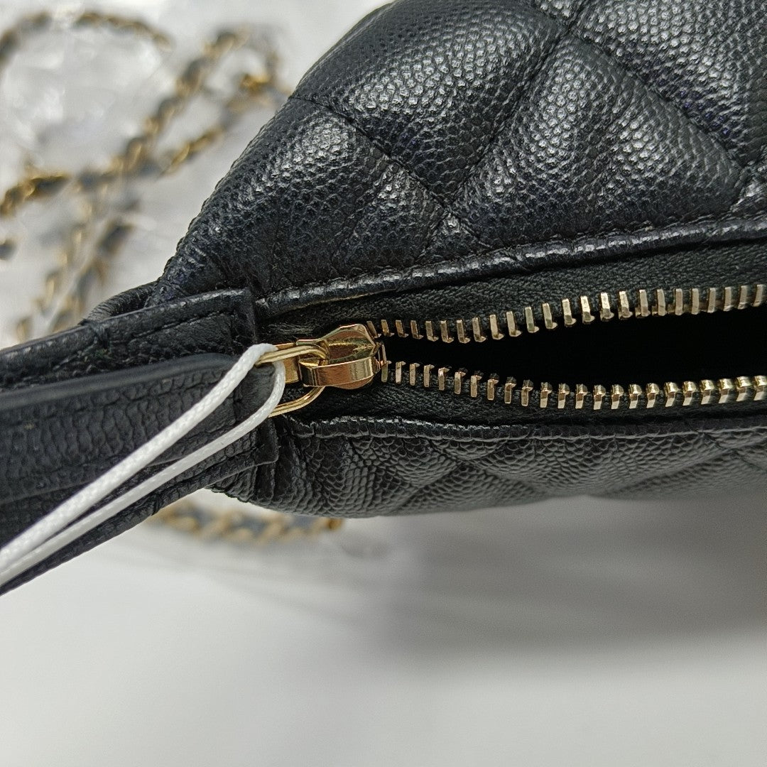 Quilted Grained Calfskin Shoulder Bag Black