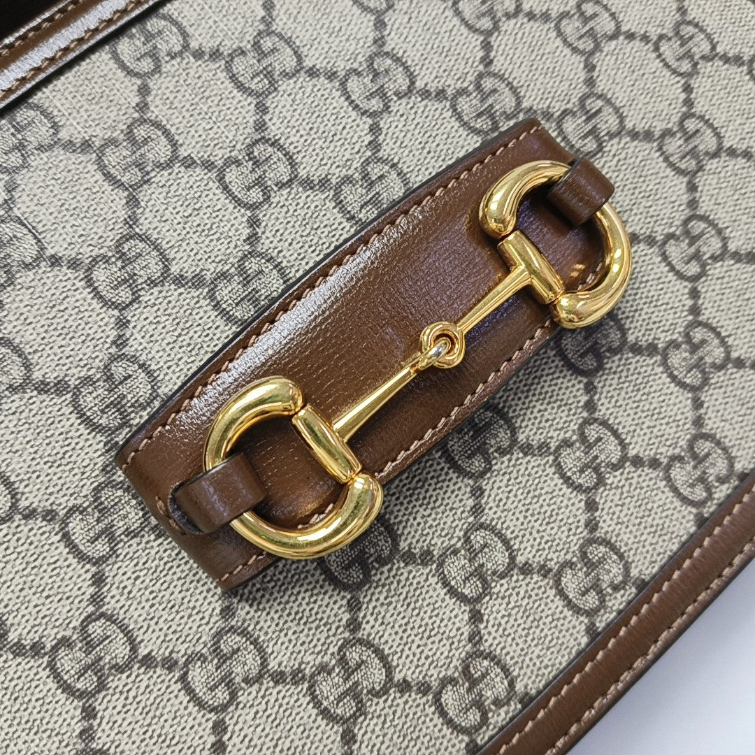 Horsebit 1955 Medium Monogram Coated Canvas Beige