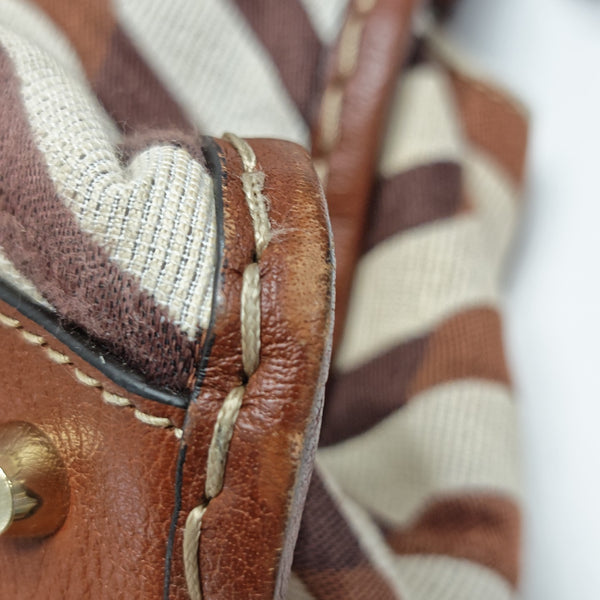 Fabric Top Handle Bag Brown