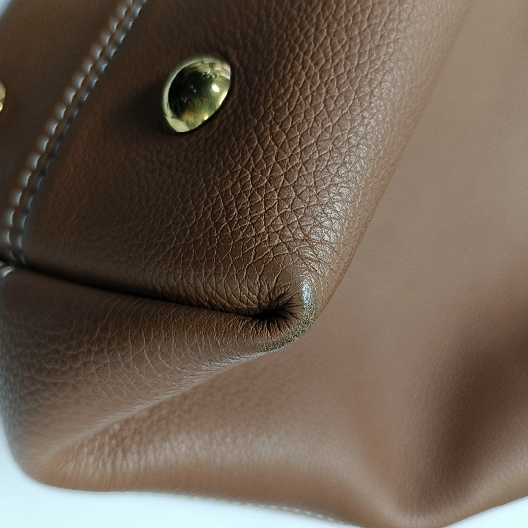 LOW KEY HOBO PM Monogram Calfskin Brown