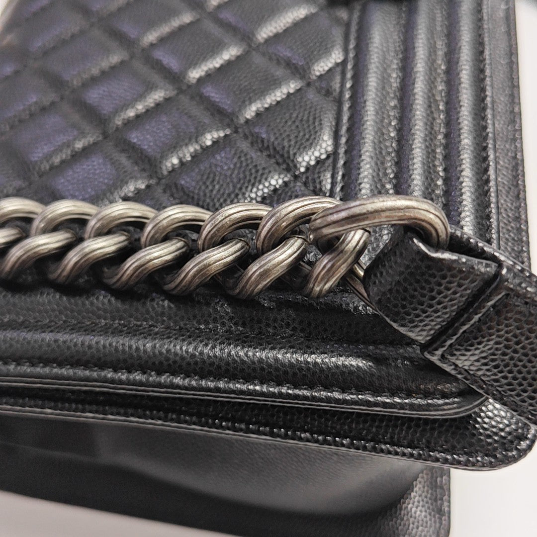 BOY CHANEL Medium Quilted Grained Calfskin Black