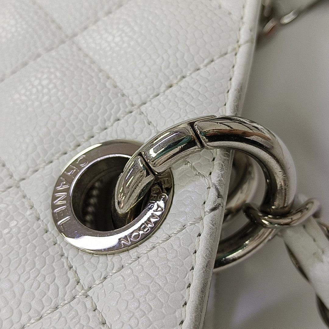 CHANEL GST Large Quilted Grained Calfskin White