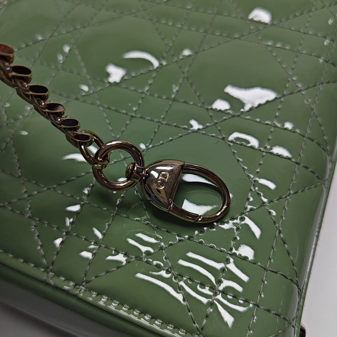 Lady Dior Mini Cannage Patent Leather Green