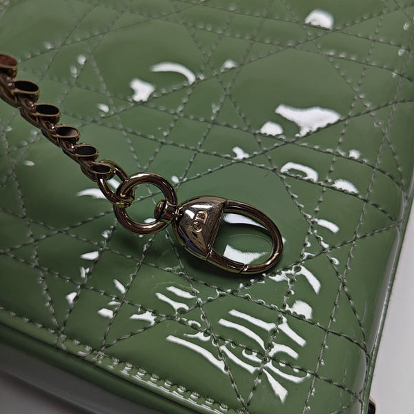 Lady Dior Mini Cannage Patent Leather Green