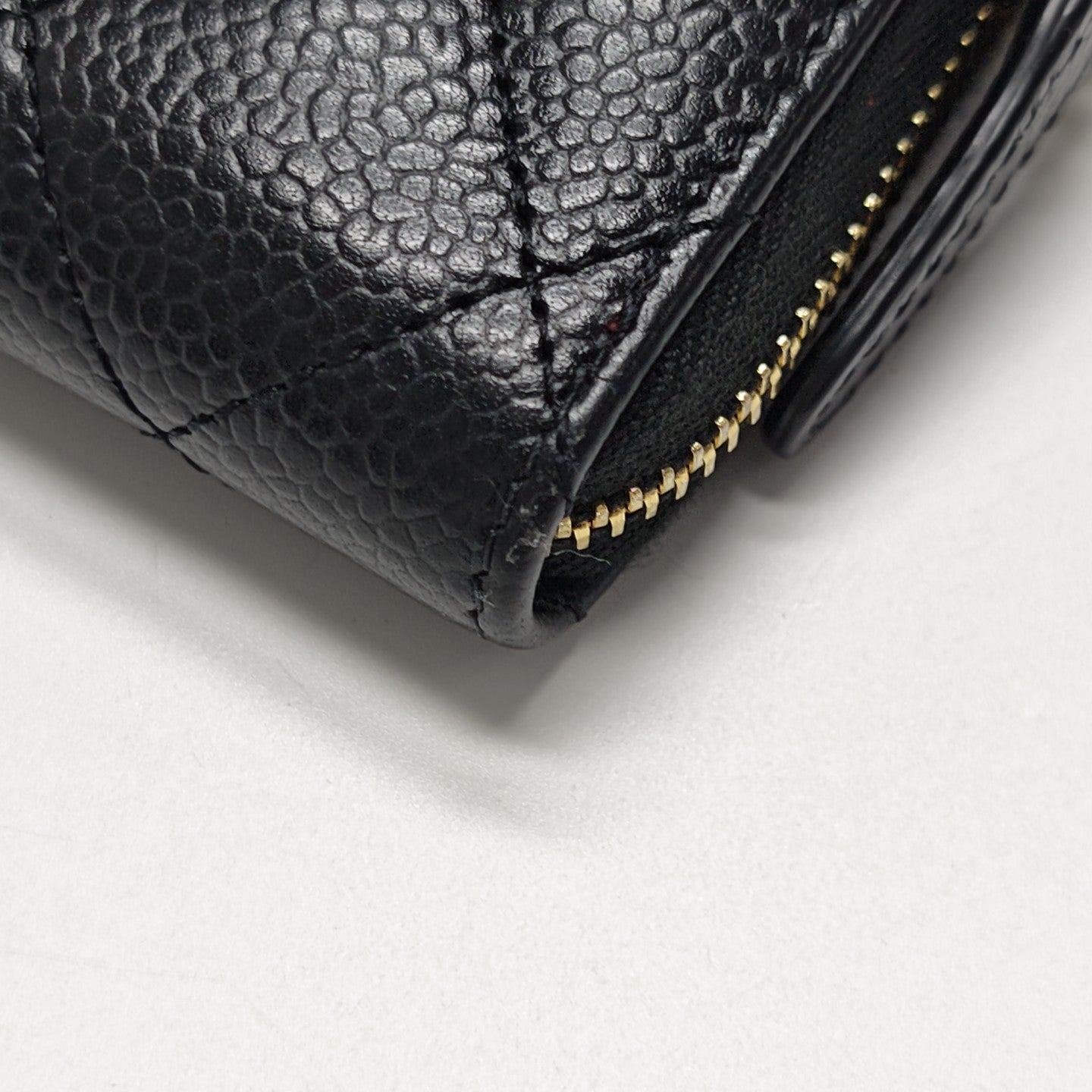 Quilted Grained Calfskin Card Holder Black