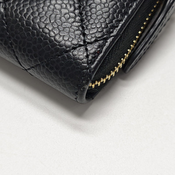 Quilted Grained Calfskin Card Holder Black