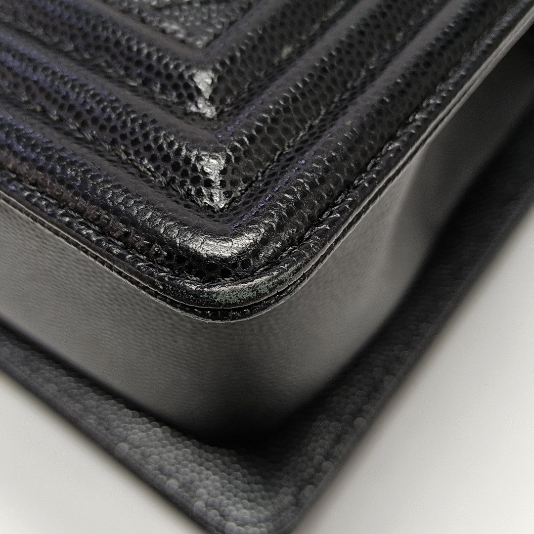BOY CHANEL Medium Quilted Grained Calfskin Black