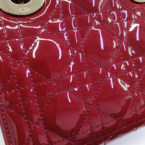 Lady Dior Mini Cannage Patent Leather Red