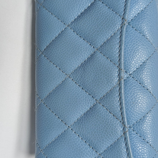 CLASSIC FLAP Quilted Grained Calfskin Blue Card Holder