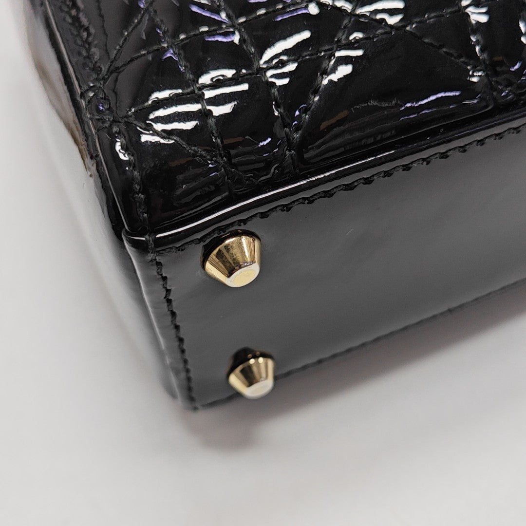 Lady Dior Mini Cannage Patent Leather Black