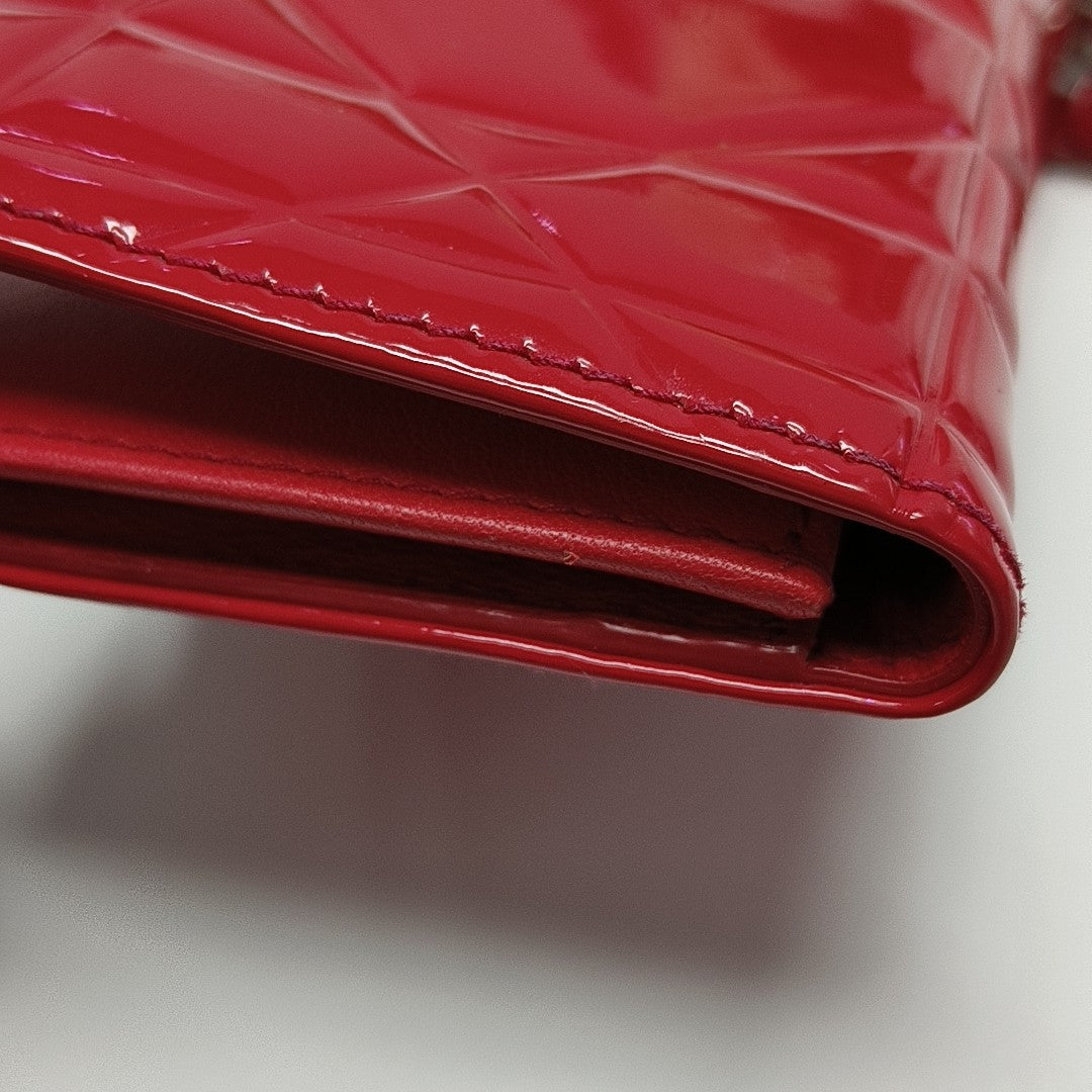 Cannage Patent Leather Card Holder Red