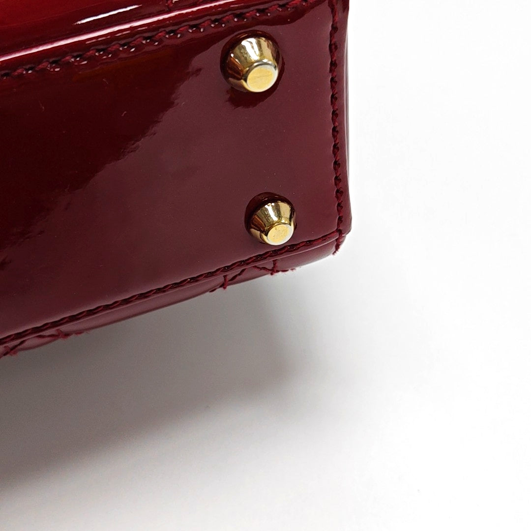 Authenticated pre-owned  Lady Dior Mini Quilted Patent Leather Red - Tote Bag at Looply