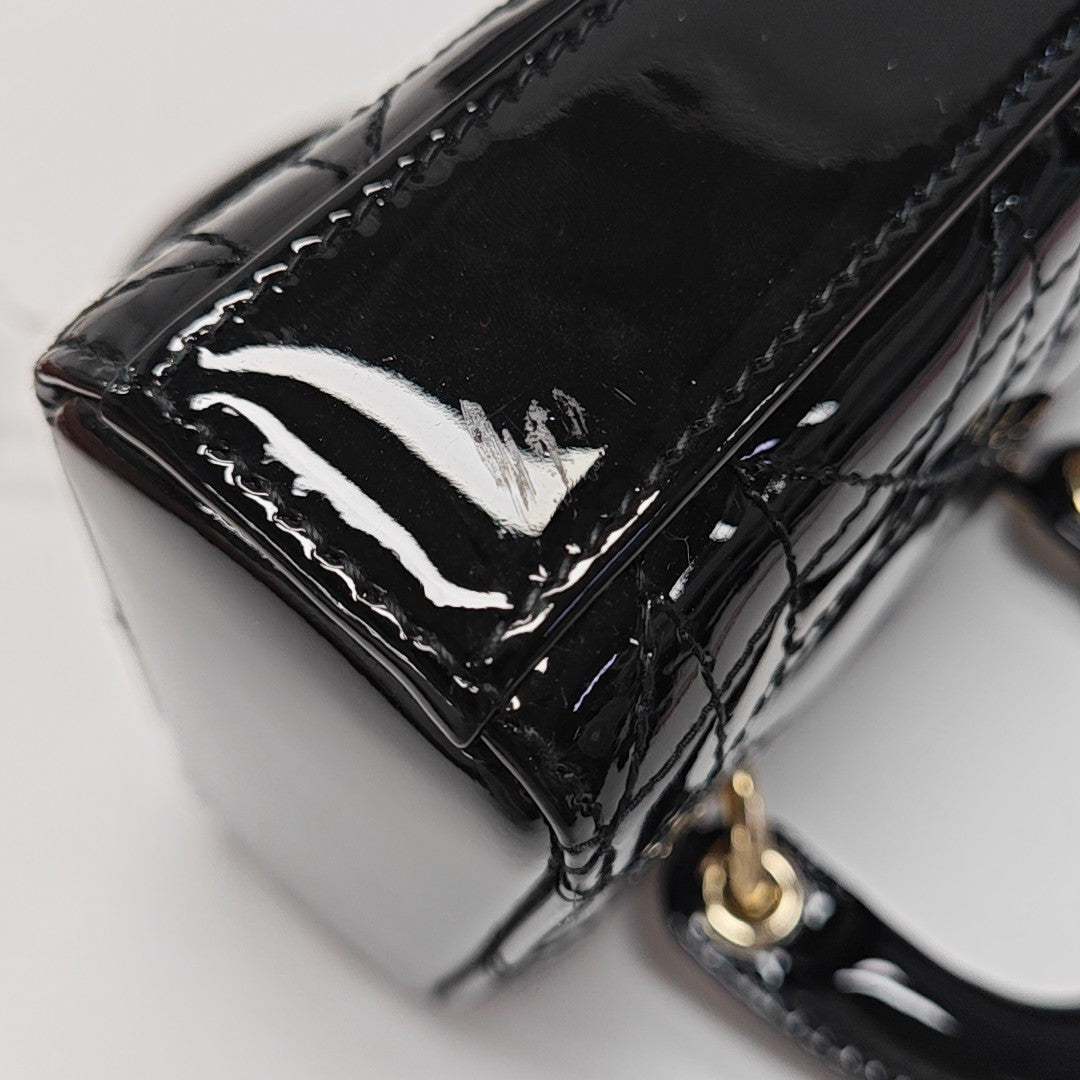 Lady Dior Super Mini Cannage Patent Leather Black