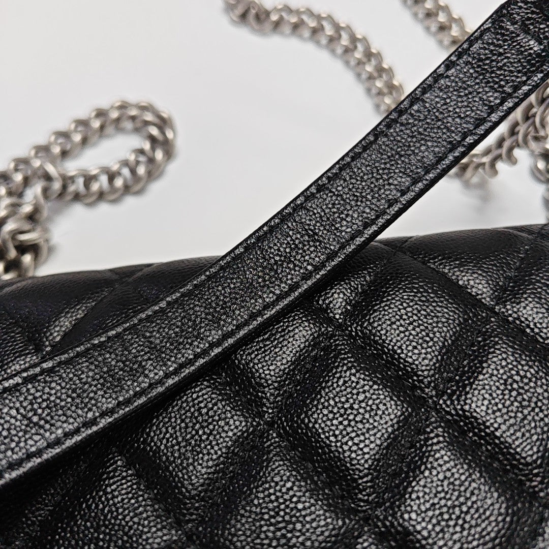 Quilted Grained Calfskin Shoulder Bag Black
