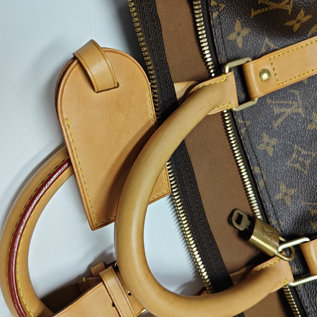 KEEPALL 50 Monogram Coated Canvas Brown