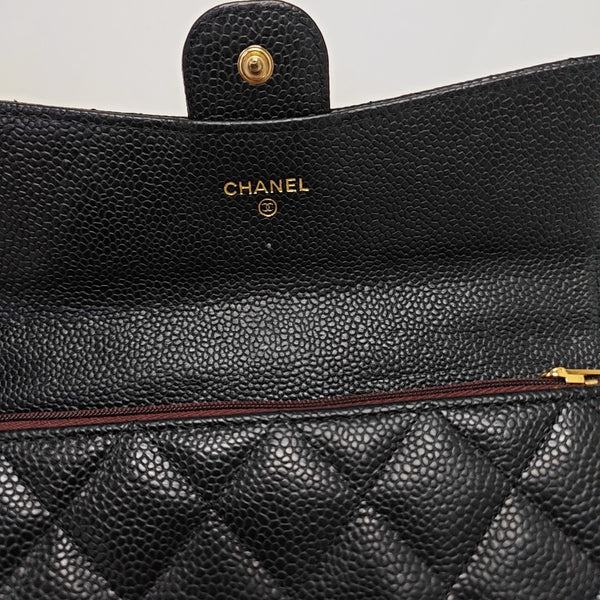 CLASSIC FLAP Mini Quilted Grained Calfskin Black Wallet