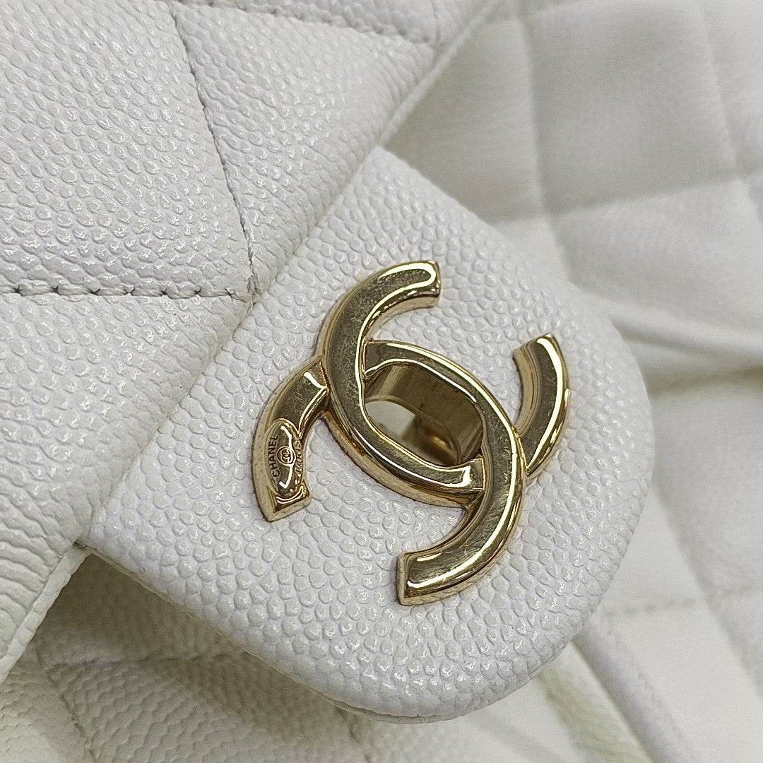 Quilted Grained Calfskin Backpack White