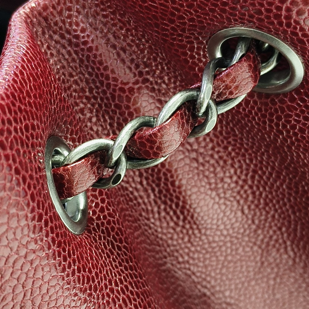Quilted Grained Calfskin Tote Bag Red