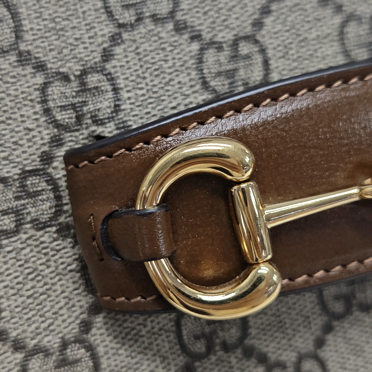 Horsebit 1955 Medium Monogram Coated Canvas Beige