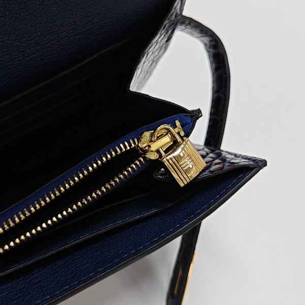 Kelly 20 Shiny Porosus Crocodile Blue Wallet