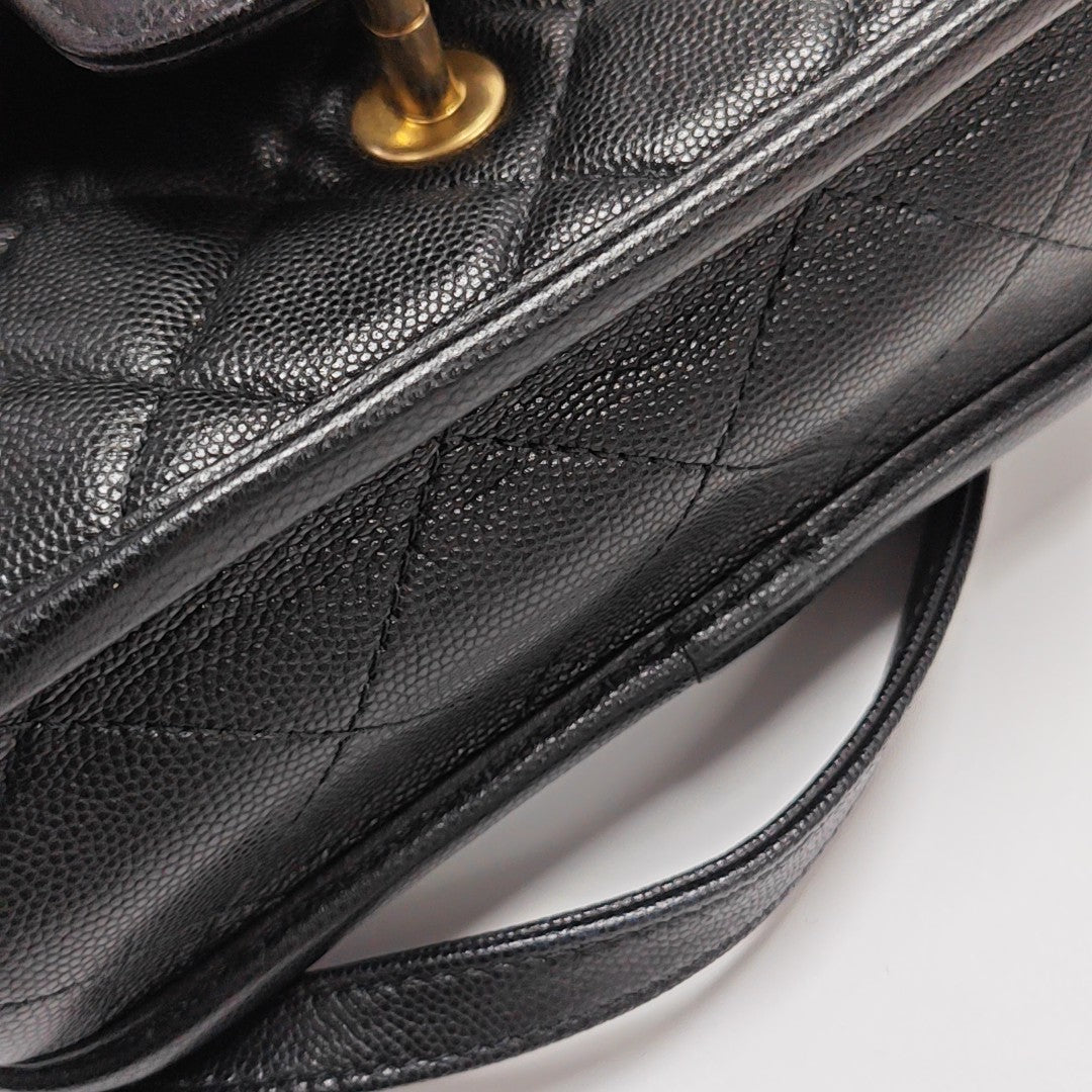 Quilted Grained Calfskin Backpack Black
