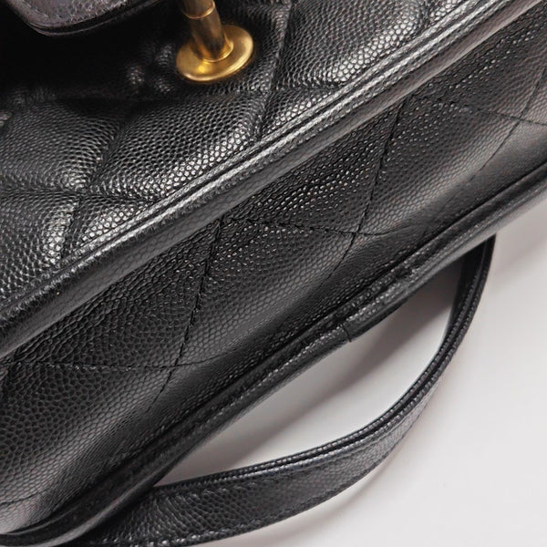 Quilted Grained Calfskin Backpack Black