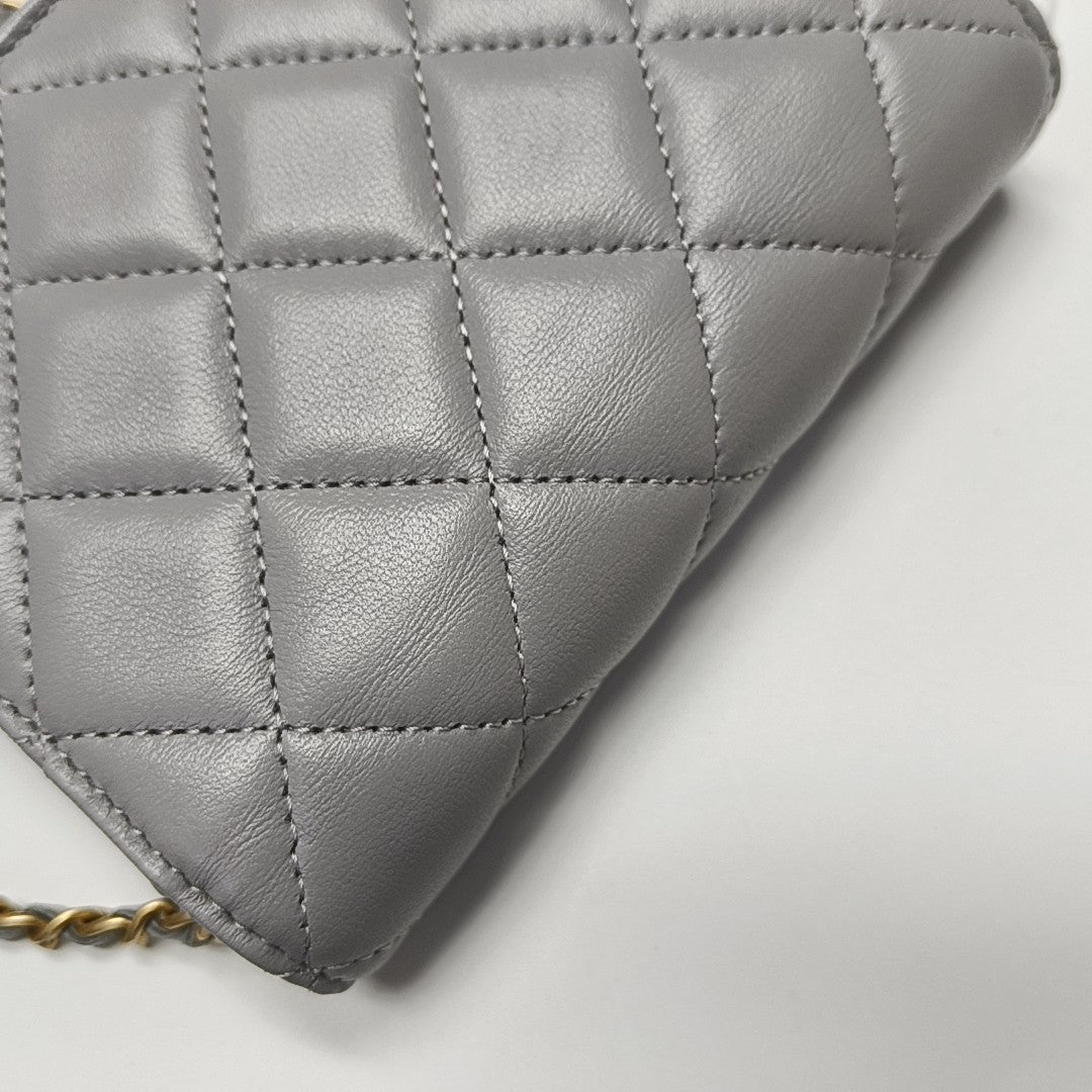 Authenticated pre-owned  WOC Quilted Lambskin Gray - Shoulder Bag at Looply